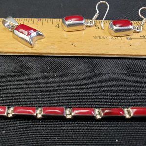 Sterling Silver Red Jasper Stone Jewelry Set
